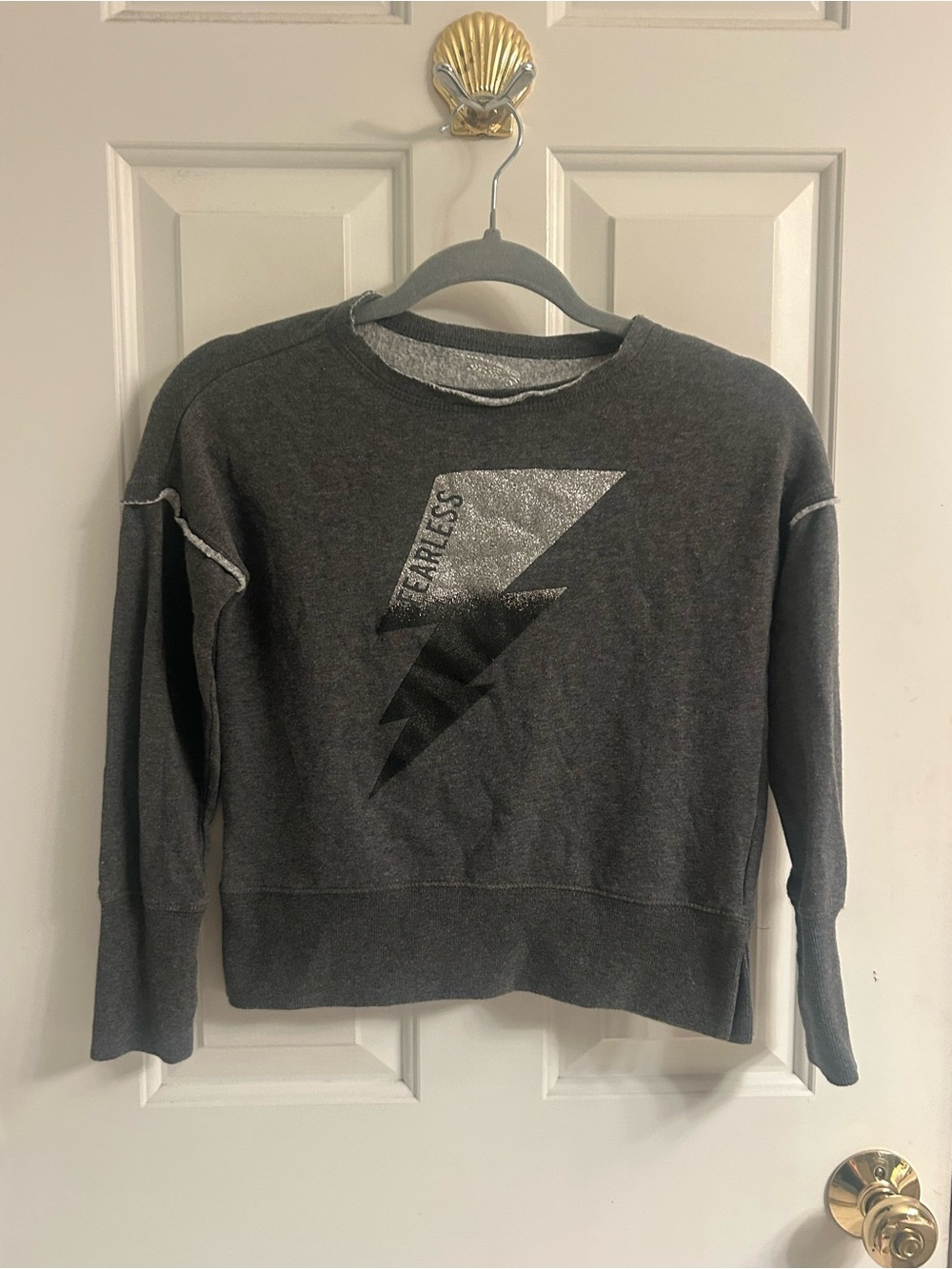 Girls MTA Sport Charcoal Gray Lightning Pullover with Silver Accent Sweatshirt